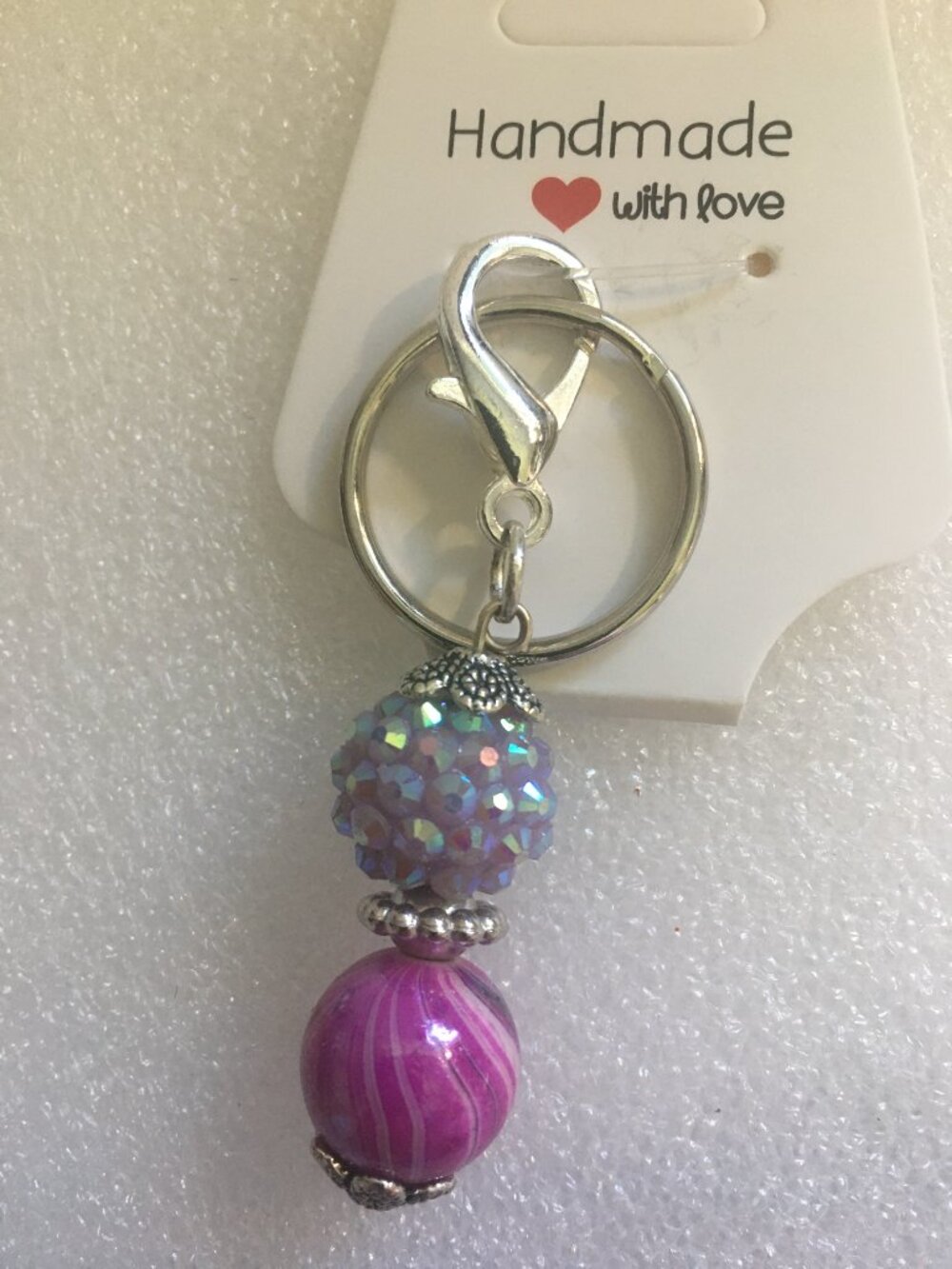 Acrylic Beaded Keychain – Purple Marble & Iridescent Charm